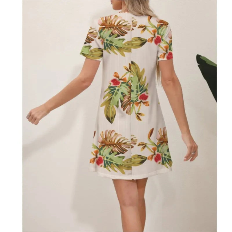 Latest Summer Fashion Floral Pattern Circular Neck Dress