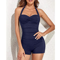 Ruched Halter Neck Sweetheart Boyleg One Piece Swimsuit