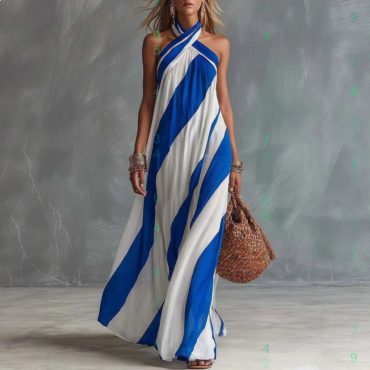 Striped Halter Neck Sleeveless Flowy Maxi Dress