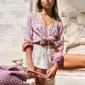 Pink Flowered Printed Baggy Extended Sleeve Boho Top