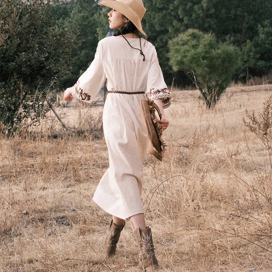 Soft Linen Flowery Bohemian Dress – view 4