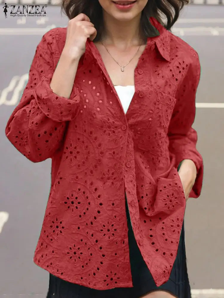 Informal Patchwork Fold-over Collar Stitched Blouse