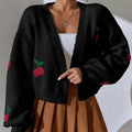 Red Stitching Baggy Full Sleeve Informal Knit Cardigan – view 2