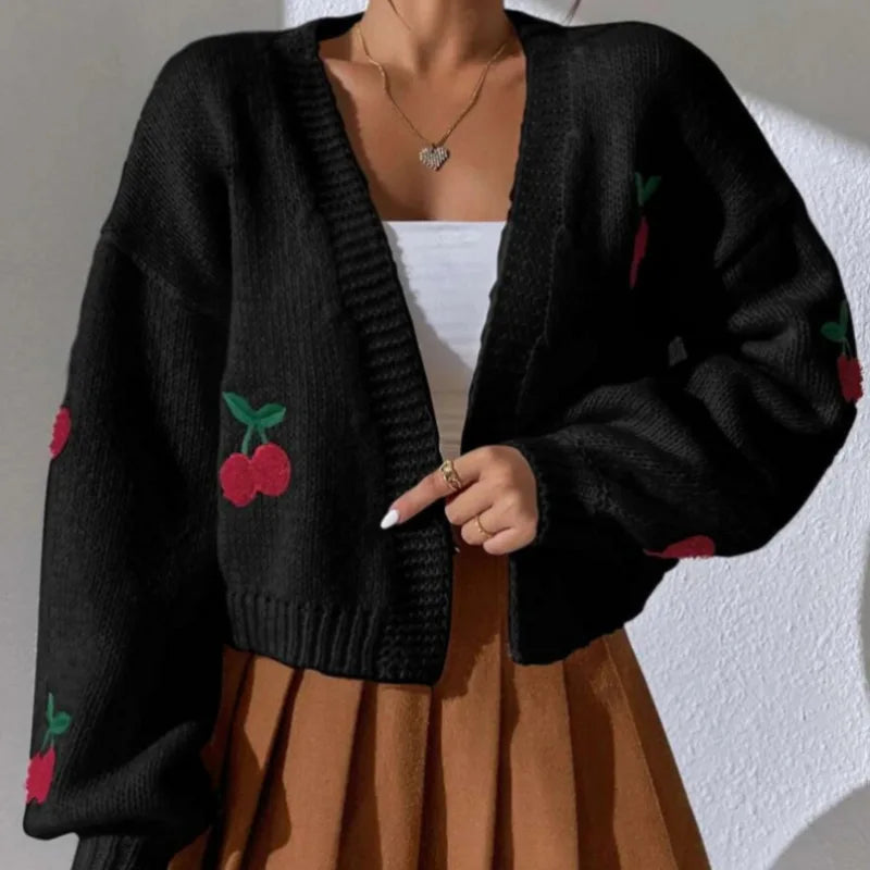 Red Stitching Baggy Full Sleeve Informal Knit Cardigan – view 2