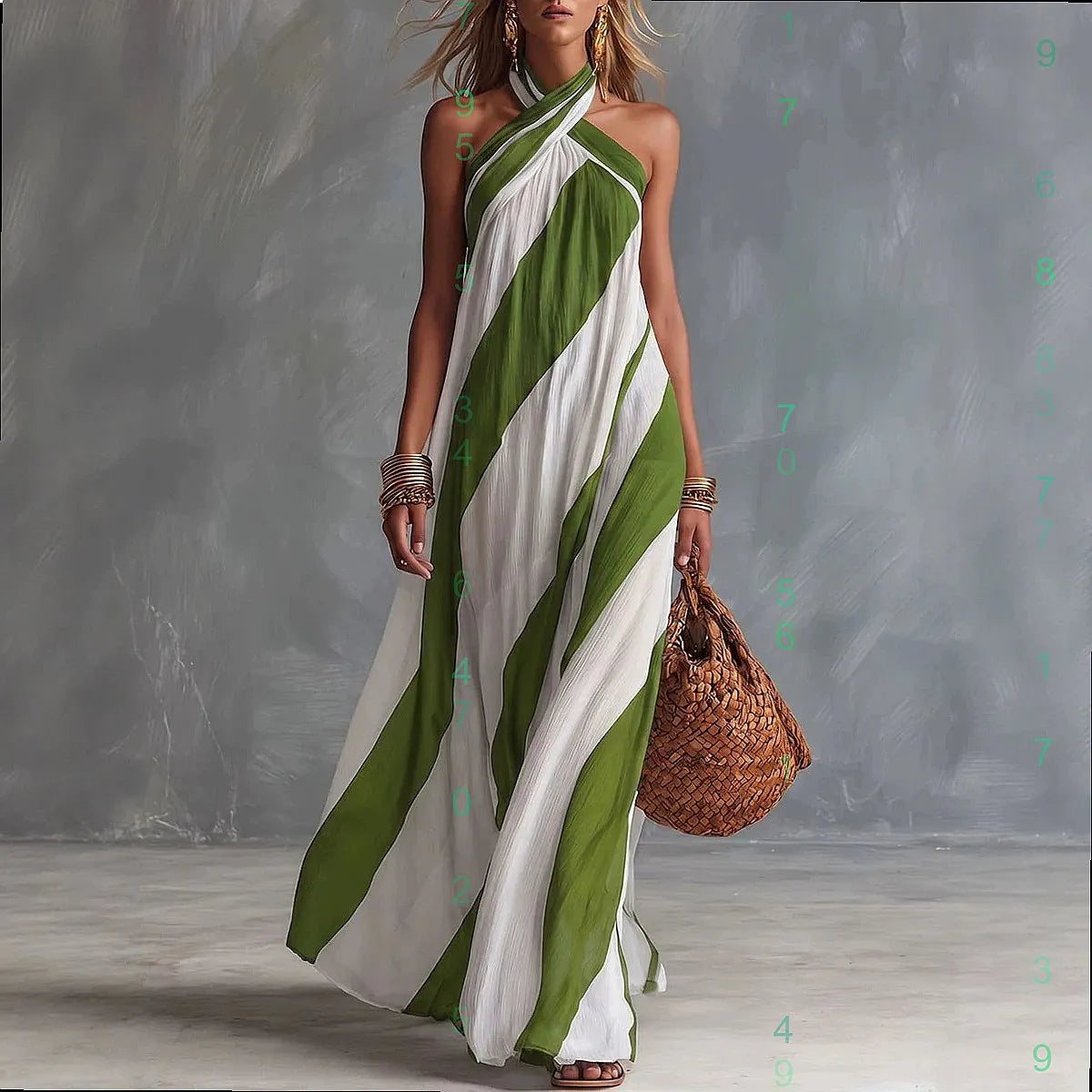 Striped Halter Neck Sleeveless Flowy Maxi Dress