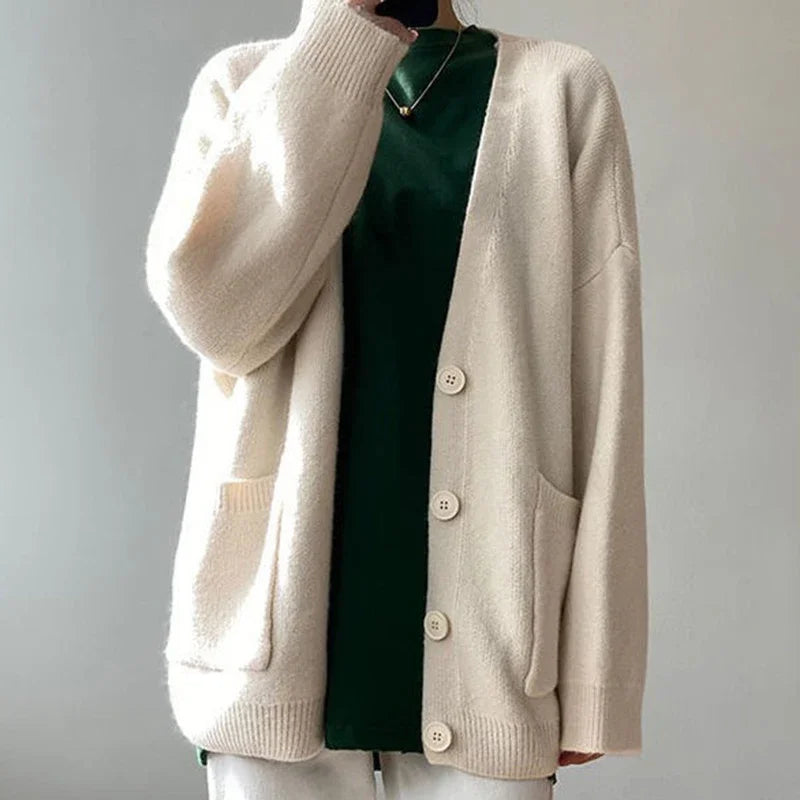 Sluggish Breeze Gold Solo-Buttoned Knitted Cardigan – view 3