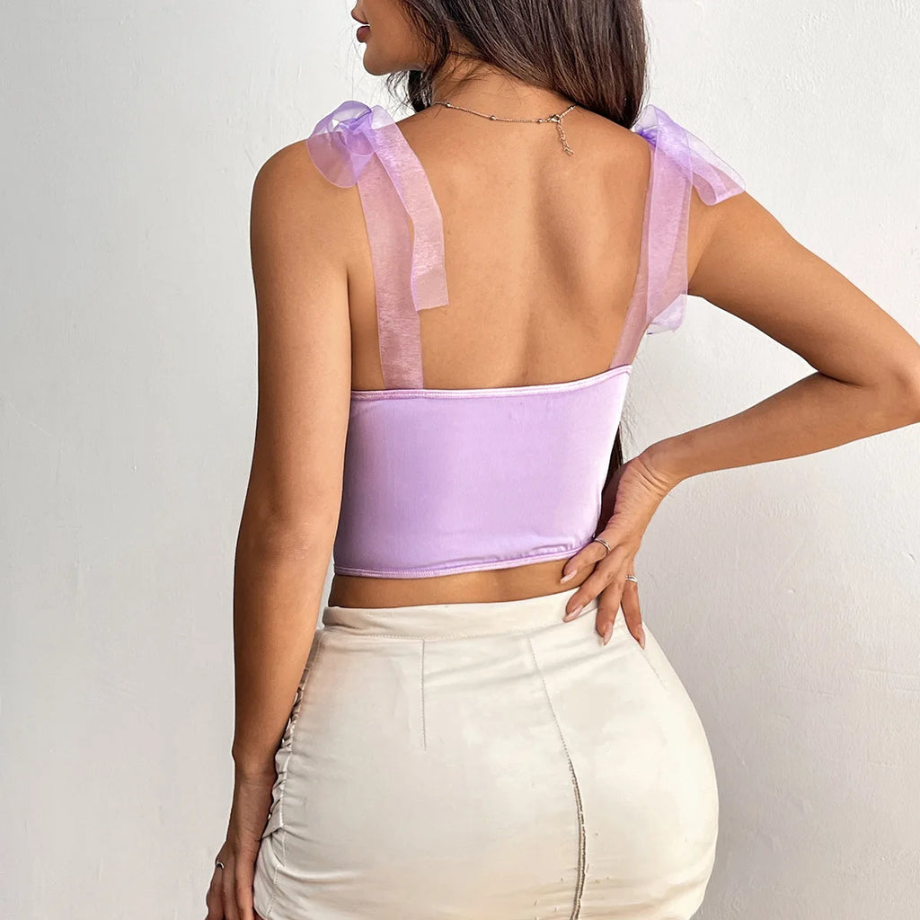Mesh Ribbon Net Fishbone Corset Top – view 2