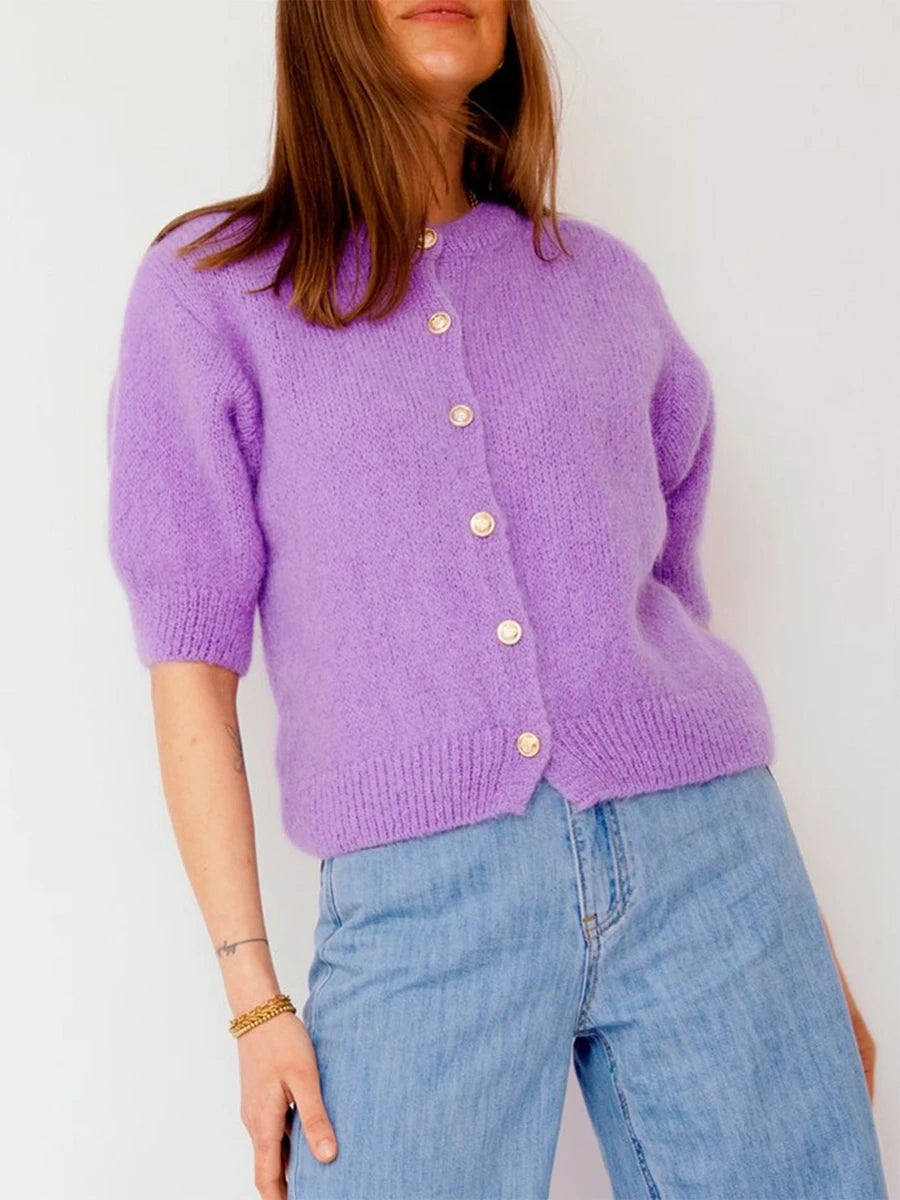 Round Neck Button-Up Slim Urban Knit Cardigan