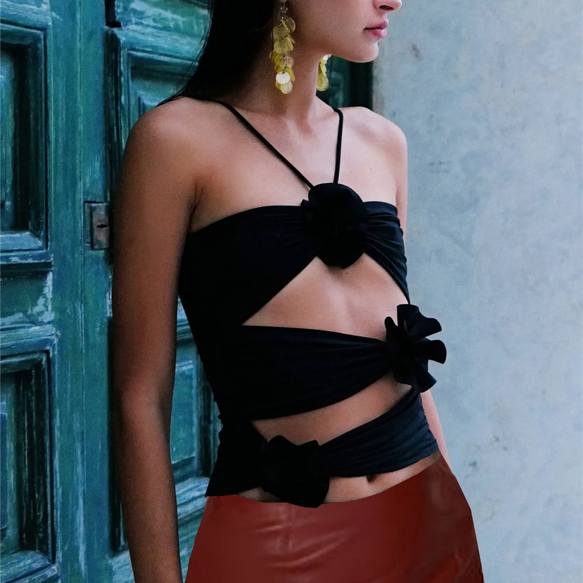 3D Blooming Strap Halter Bodycon Crop Top – view 4