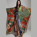 Sheer Cultural Peacock Design Long Cardigan Bohemian Cover up