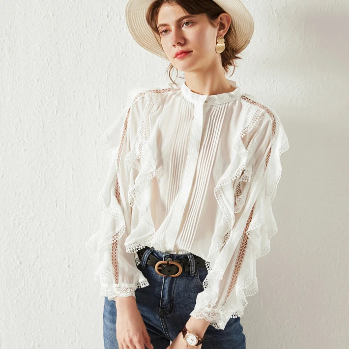 White Layered Frills Cut Out Cotton Boho Top