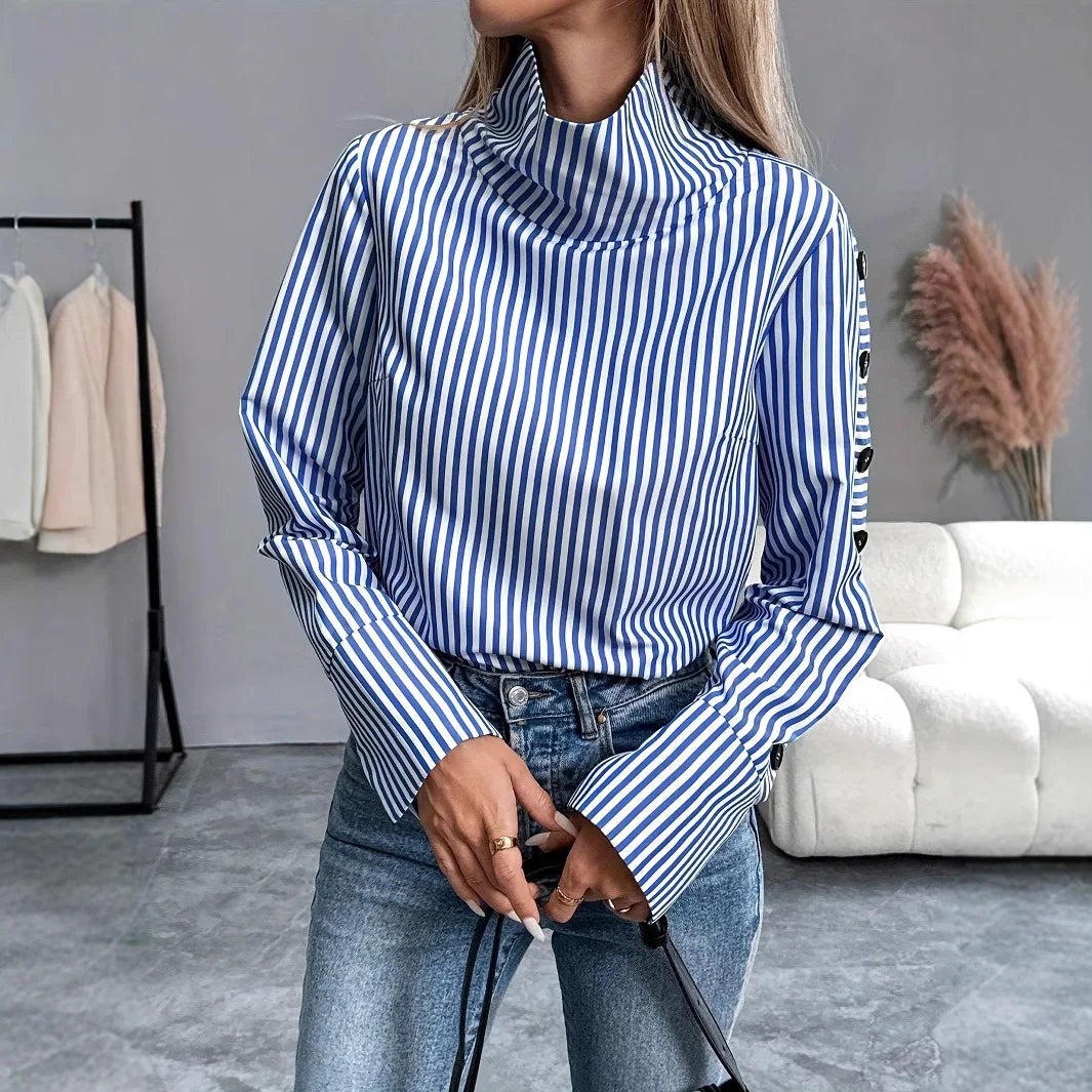 Stripe Joined Button Pullover Shirt