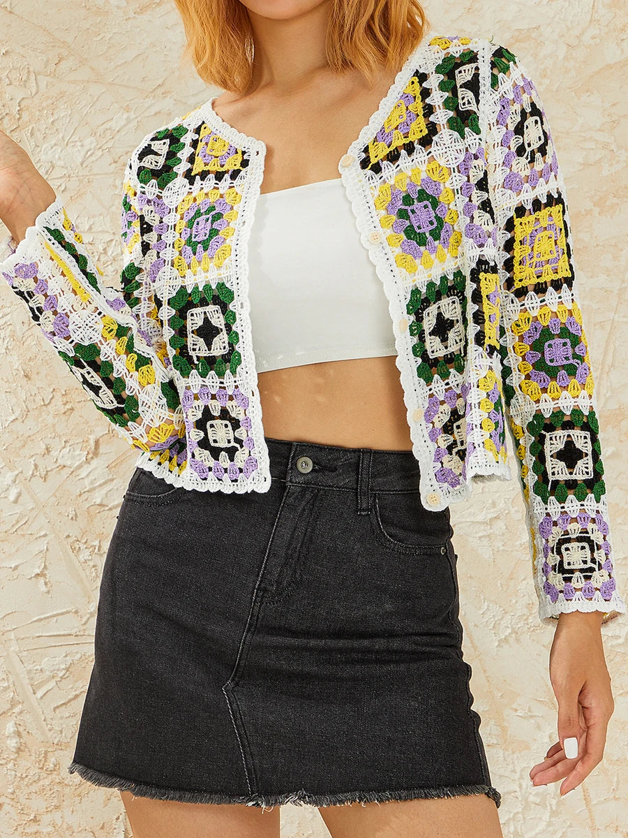 Multihued Y2K Baggy Crochet Knit Cardigan – view 18