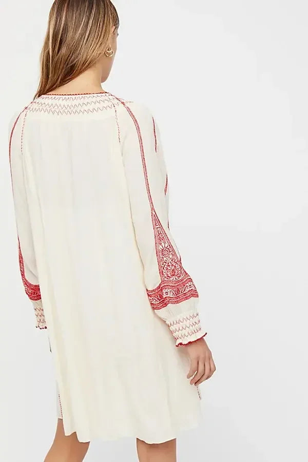 Floral Embroidered Tassel Oversized Cotton Boho Dress
