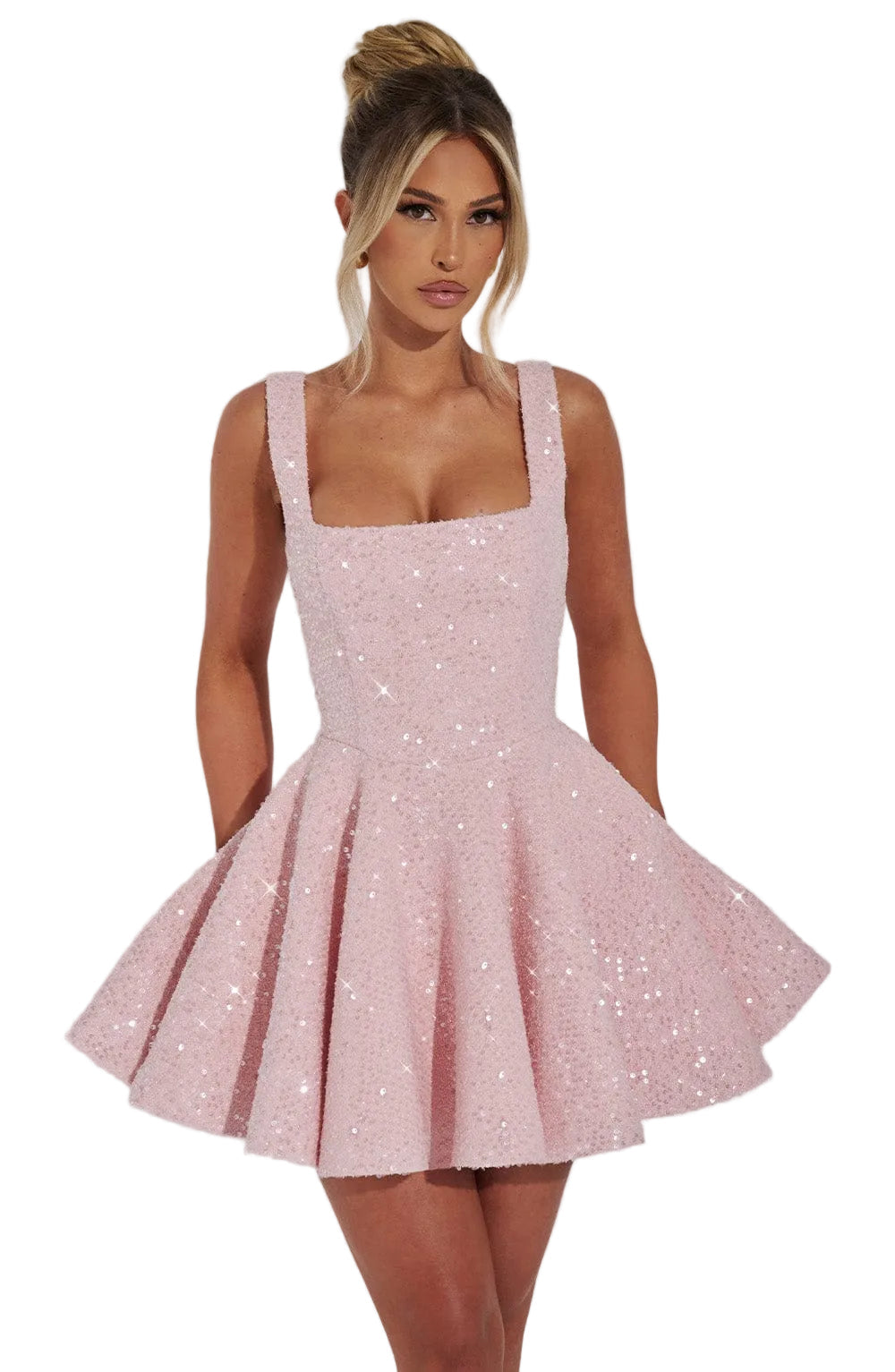 Sequin Bow Skater Homecoming Dress
