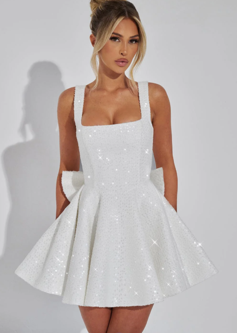 Sequin Bow Skater Homecoming Dress