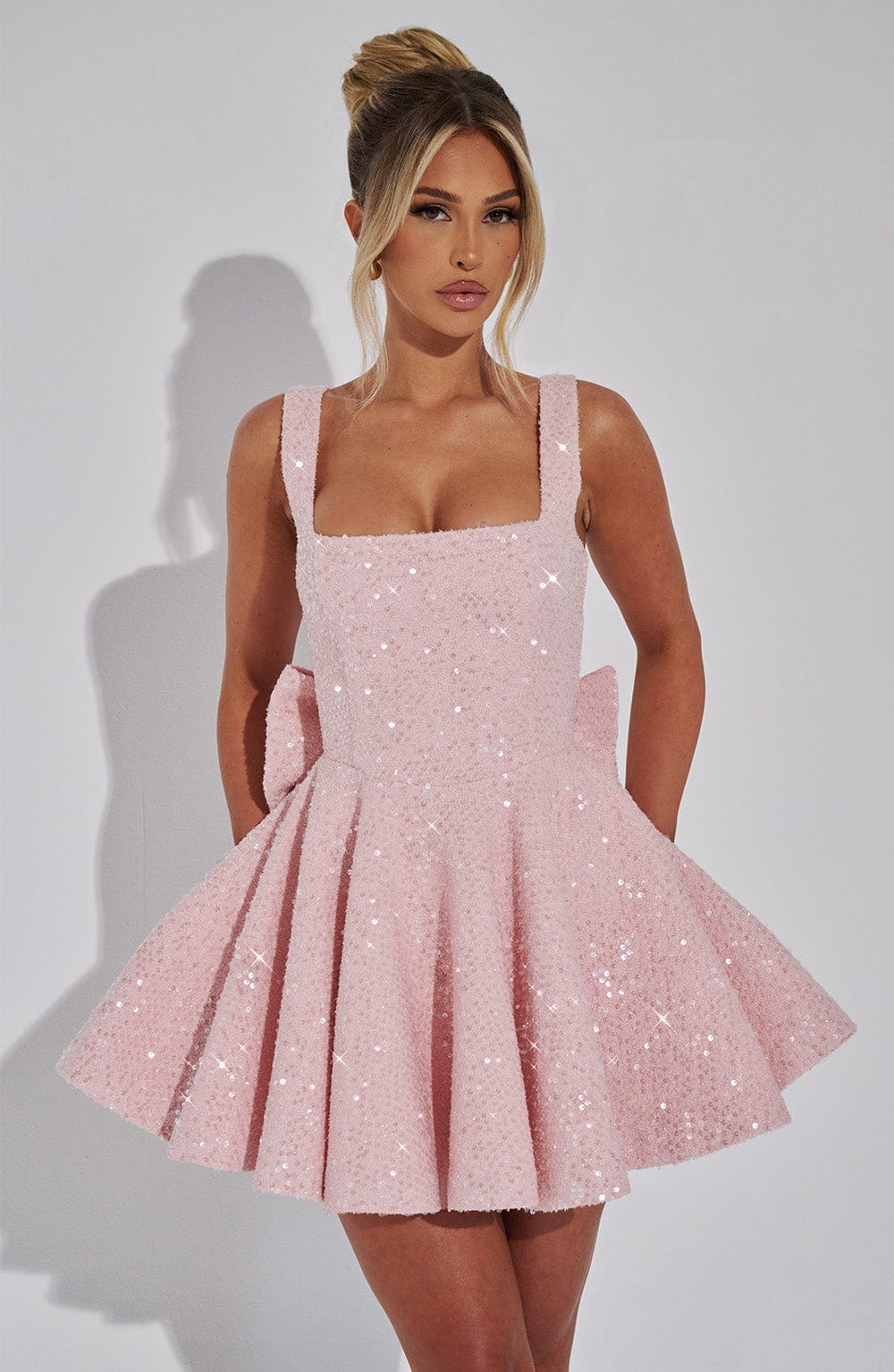 Sequin Bow Skater Homecoming Dress