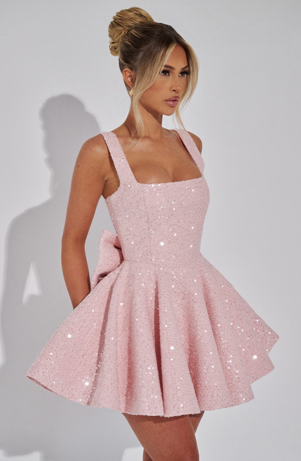 Sequin Bow Skater Homecoming Dress