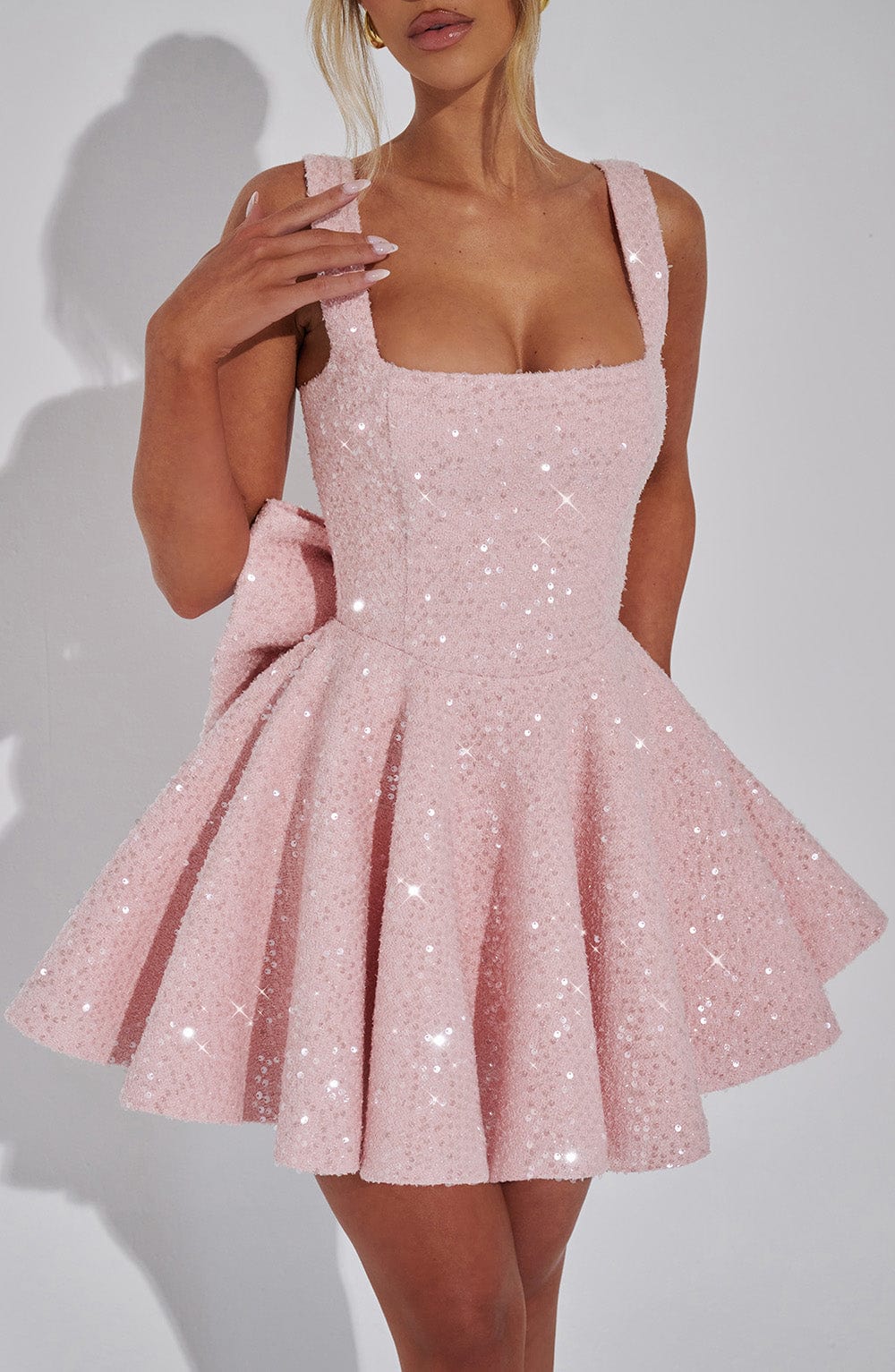 Sequin Bow Skater Homecoming Dress