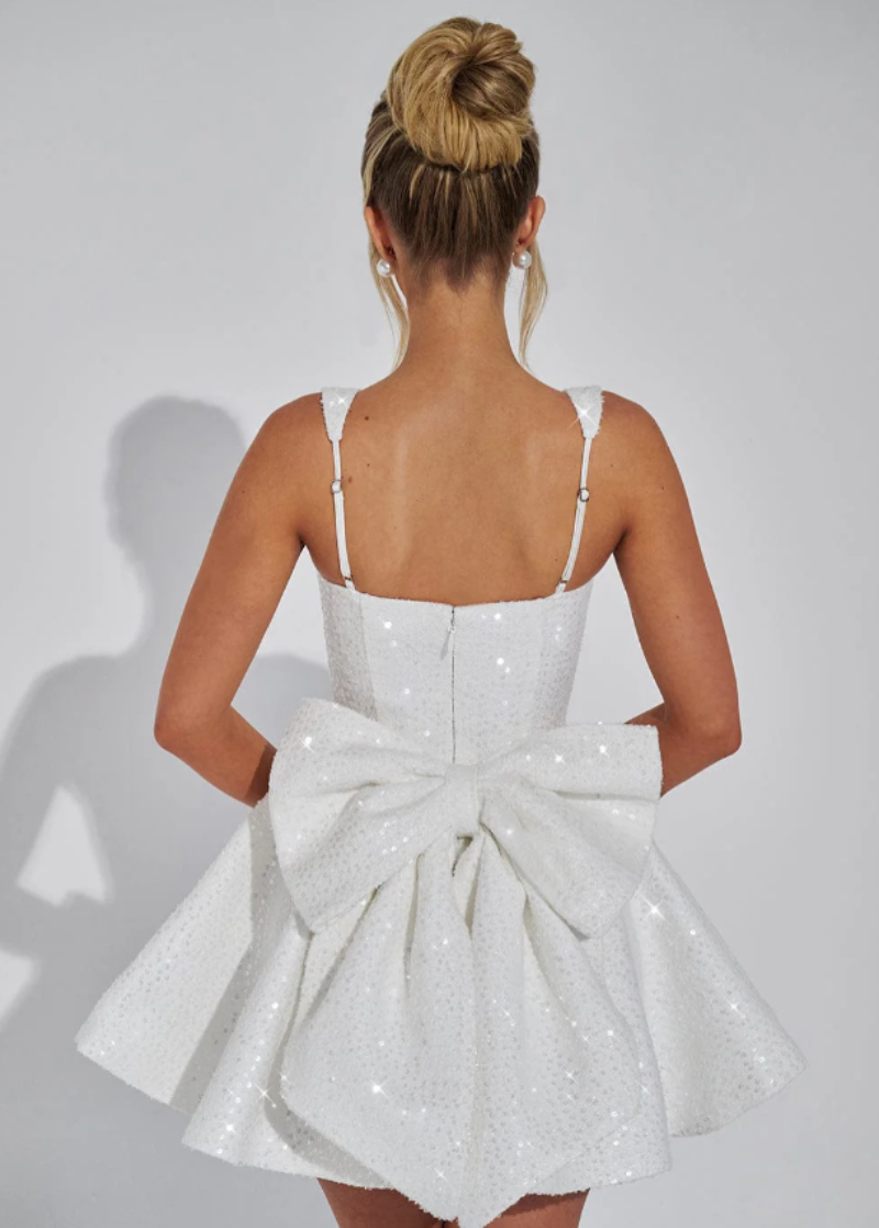 Sequin Bow Skater Homecoming Dress