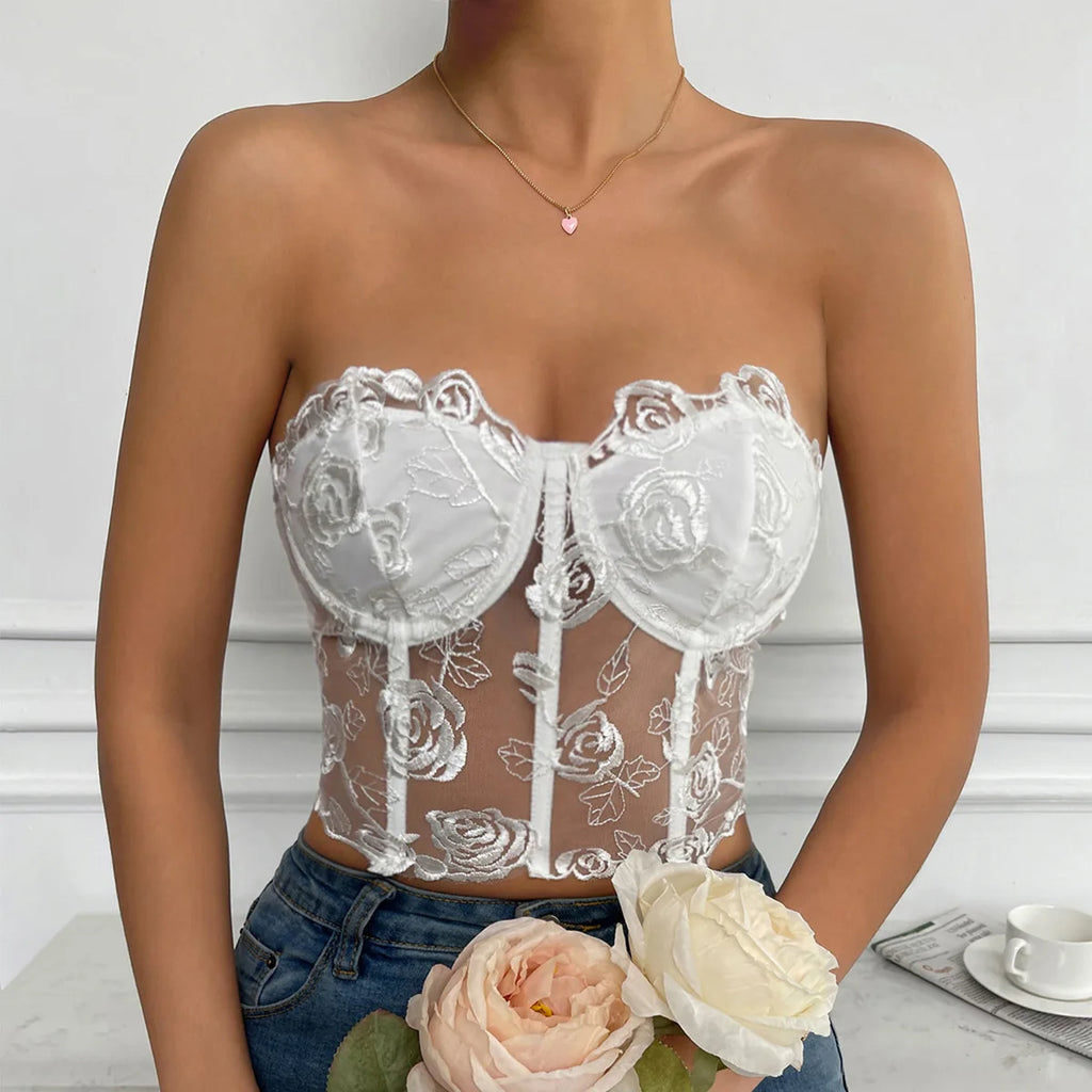 Lacy Floral Open-Back Short Y2K Seductive Crop Top – view 3
