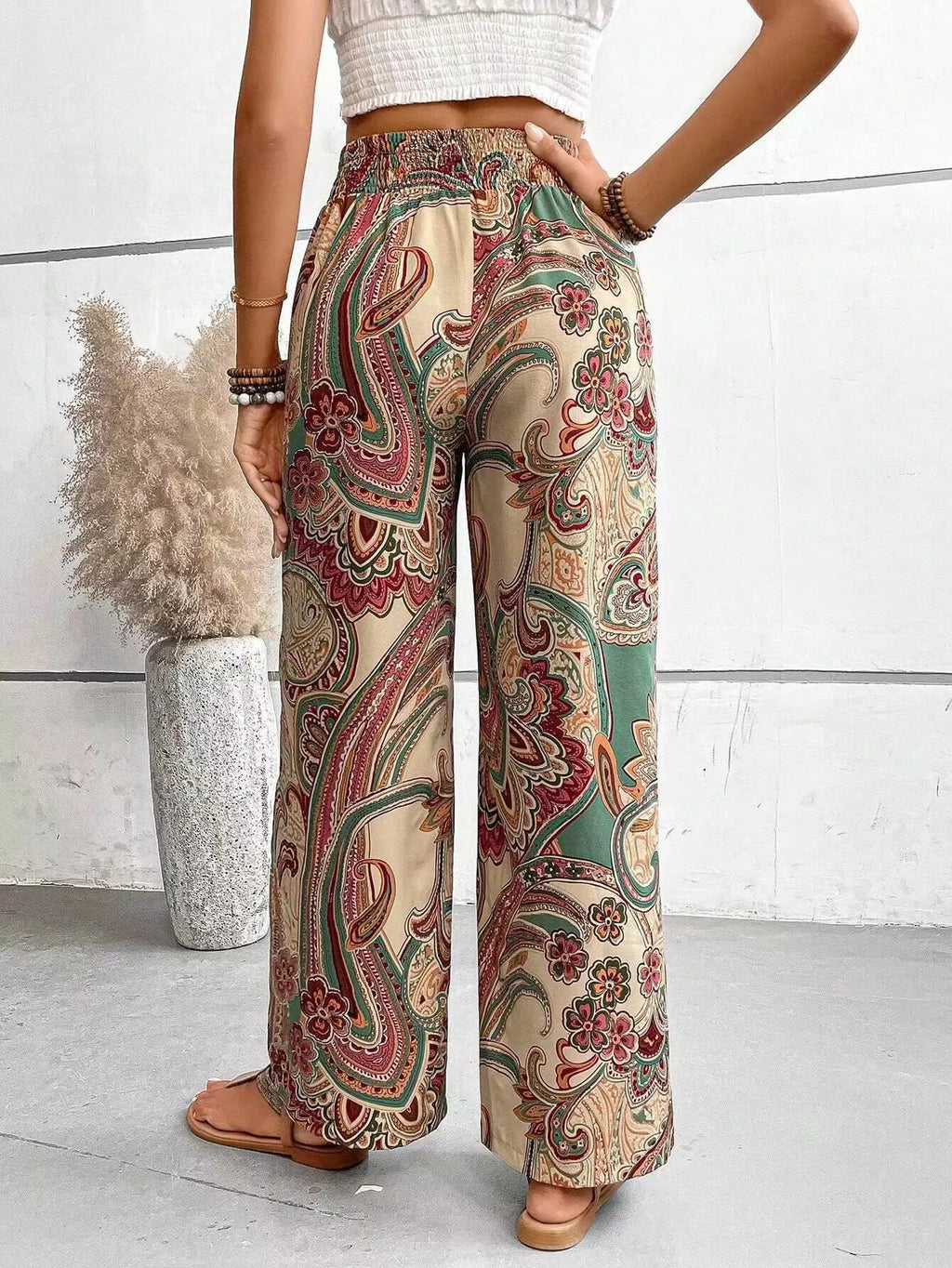 Olivia - Vintage Printed Wide-Leg Pants