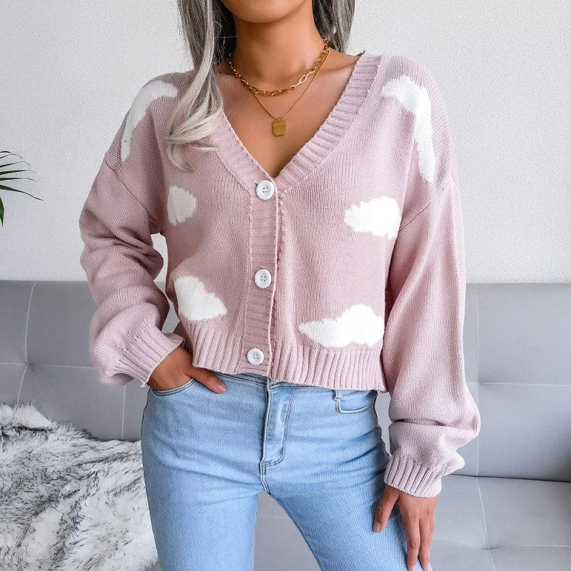 Opposing Hues V-Neck Woven Knit Cardigan – view 3