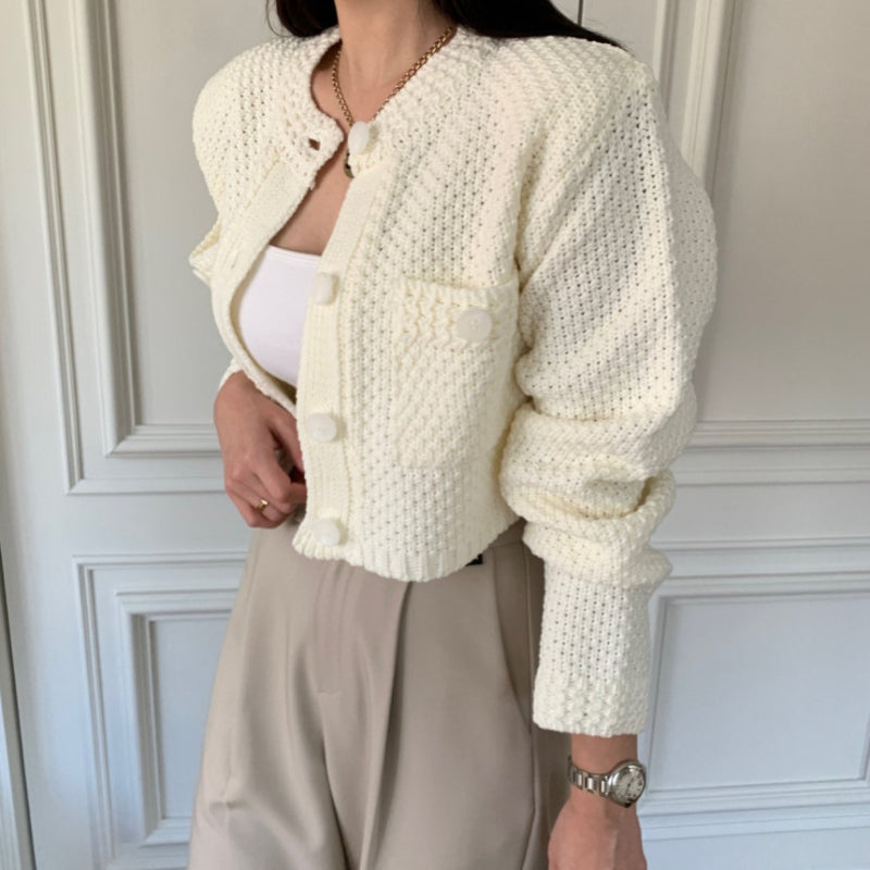 Small Cropped Solid O-Neck Knit Cardigan – view 5