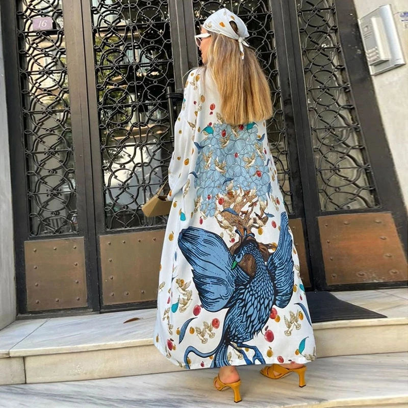 Cultural Flowery Extended Sleeve Free-spirited Kaftan Concealment