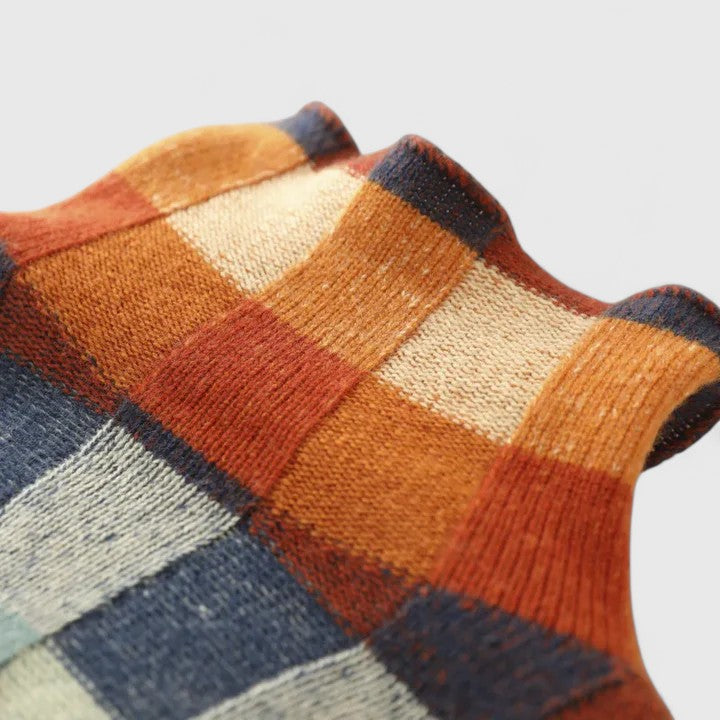 Emersyneh | Women's Elegant Checkered Mock Neck Sweater