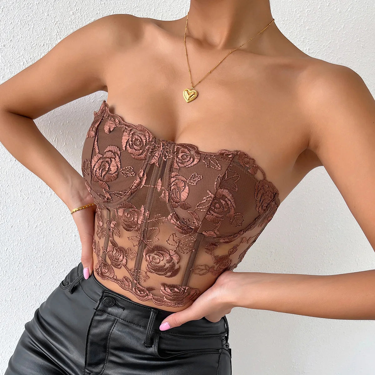 Lacy Floral Open-Back Short Y2K Seductive Crop Top – view 5