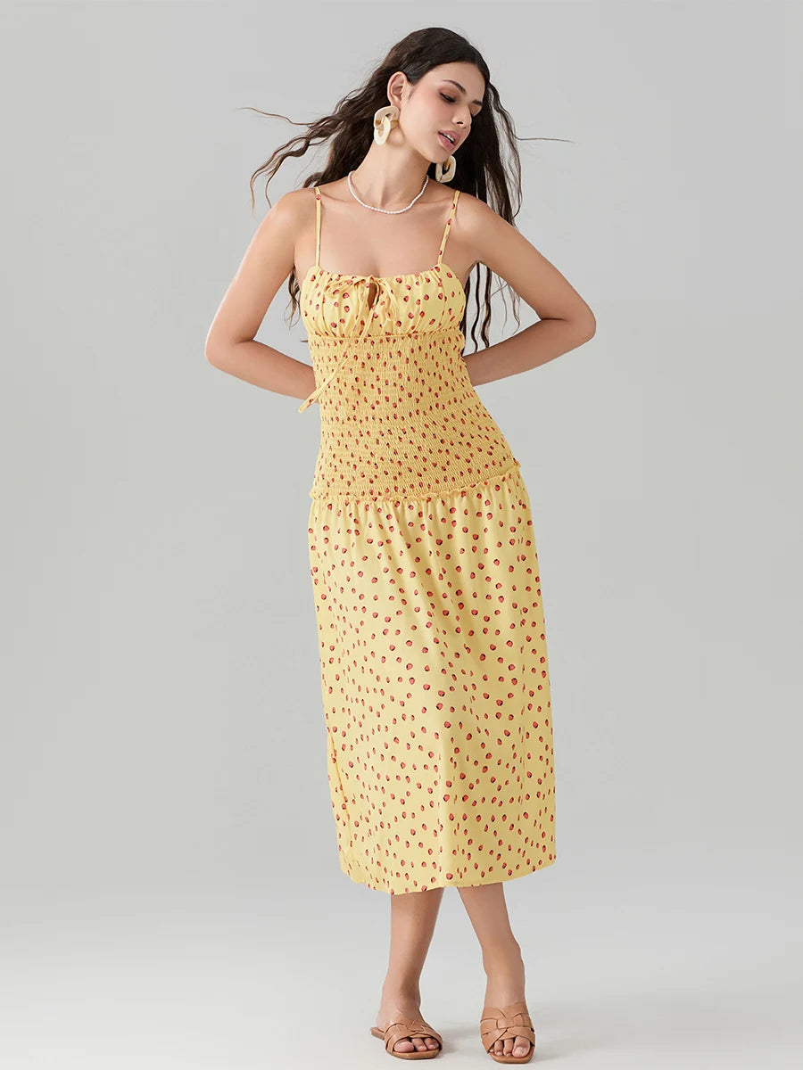 Blooming Strawberry Camis Open-Back Tied Front Blooming Dress