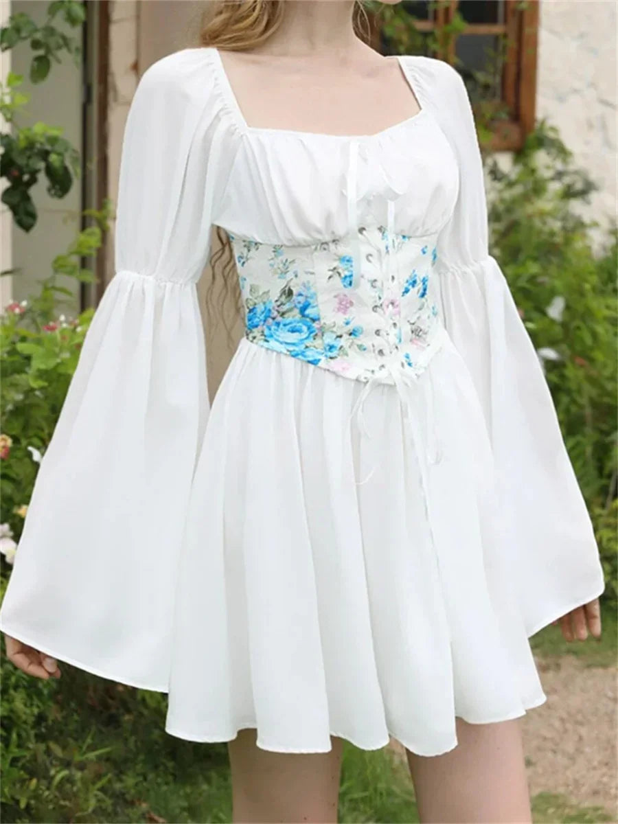 Retro Off-The-Shoulder Flared Bandage Floral Dress