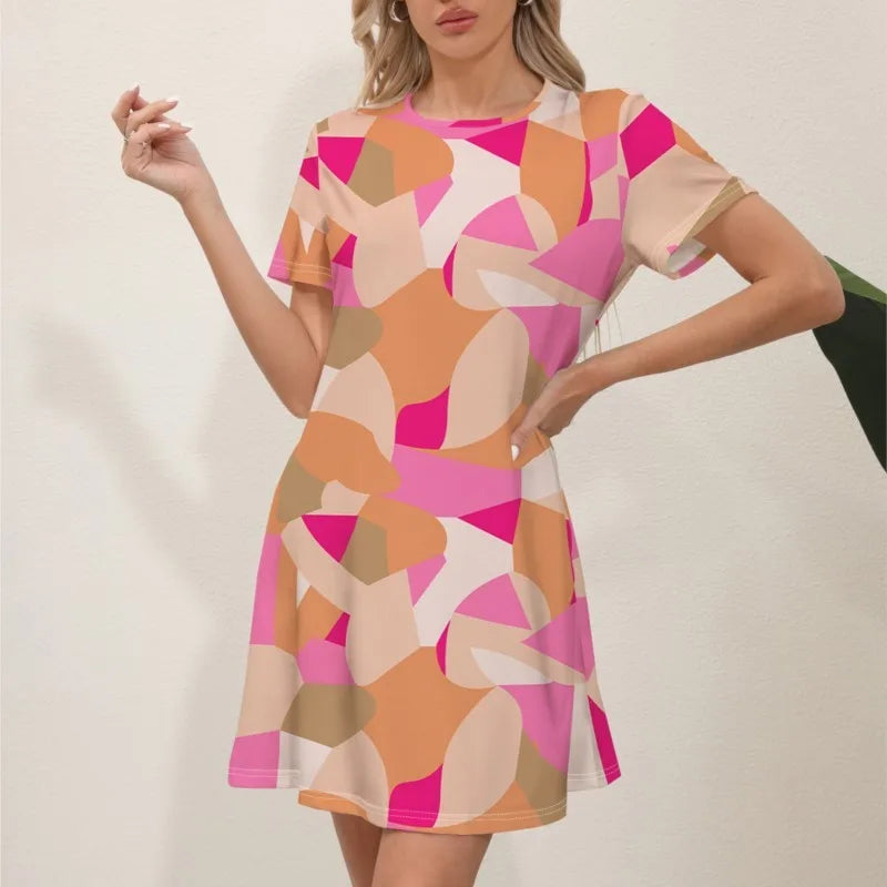 Latest Summer Fashion Floral Pattern Circular Neck Dress