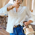 Nomadic Bohemian Floral Stitched Lace Extended Sleeve Blouse