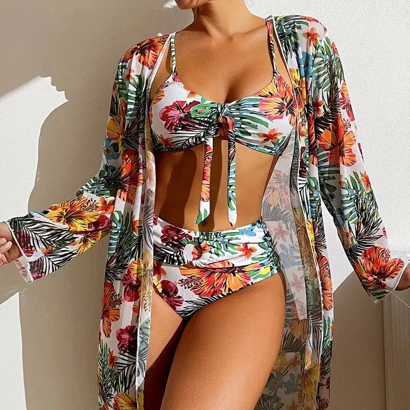 Floral Mesh Bloshope Bra Two Piece Set
