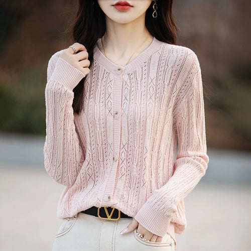 100% Cotton Sleek O-Neck Knitted Cardigan