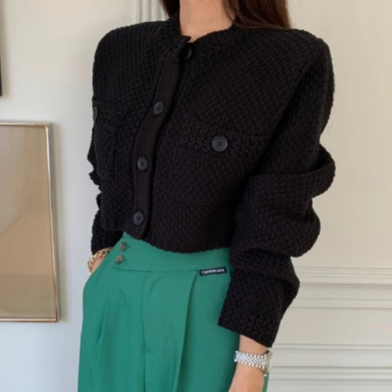 Small Cropped Solid O-Neck Knit Cardigan – view 3