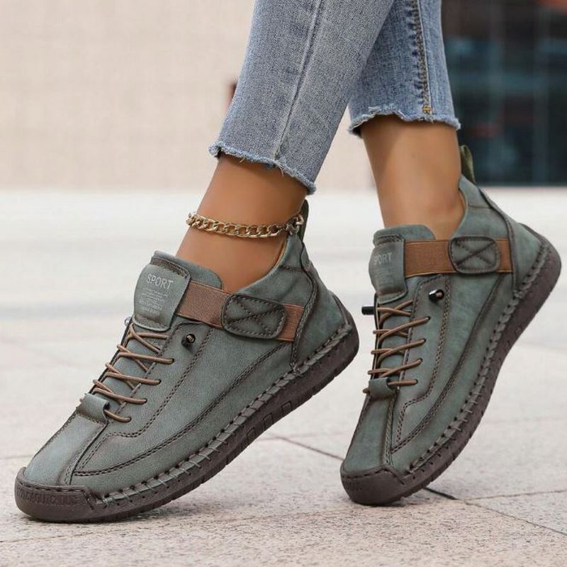 Suede Stitch Detail Lace Up Comfortable Flat Sneakers