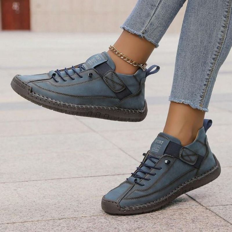 Suede Stitch Detail Lace Up Comfortable Flat Sneakers