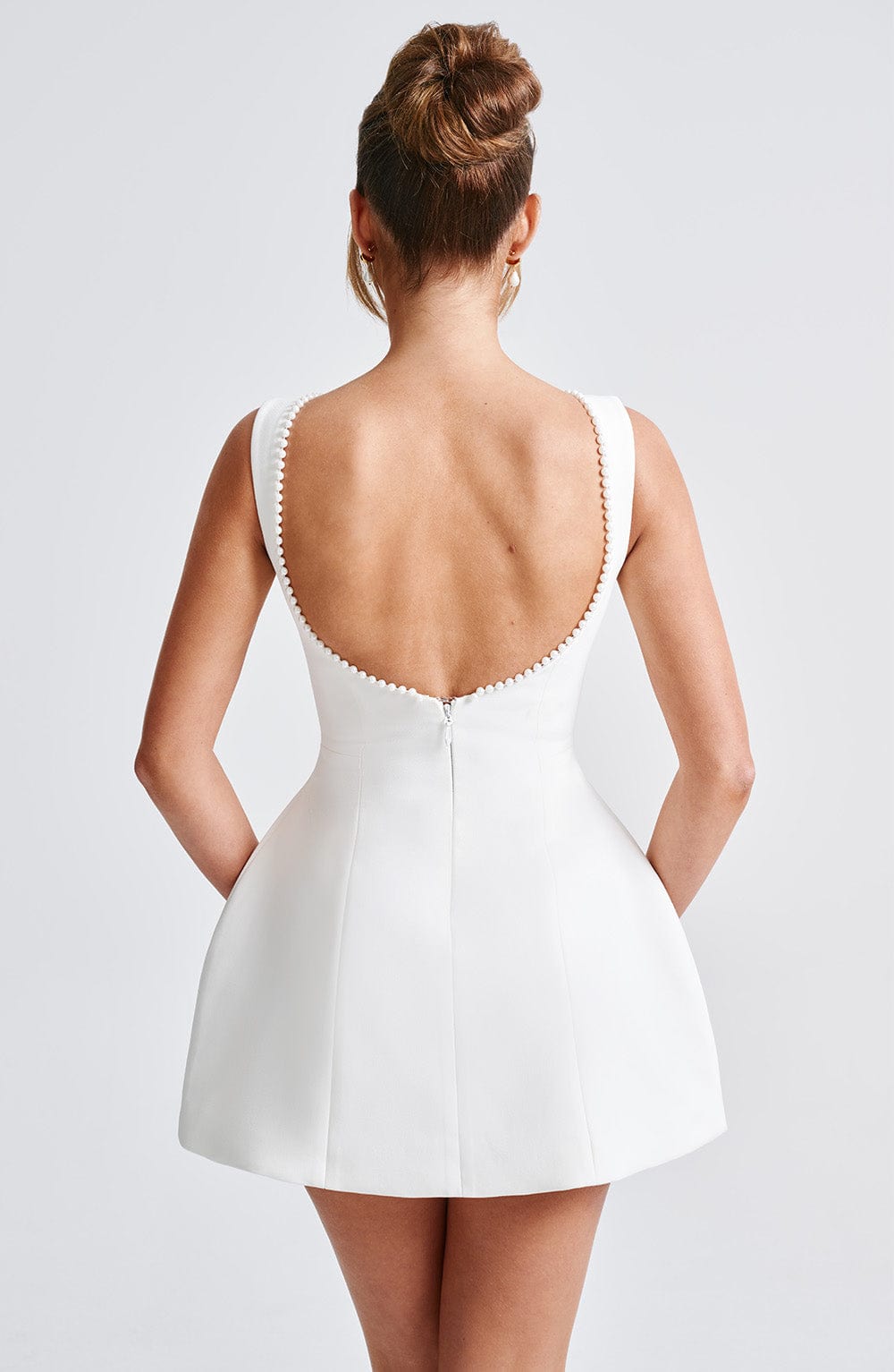 Pearl Trim Bow A-Line Homecoming Dress