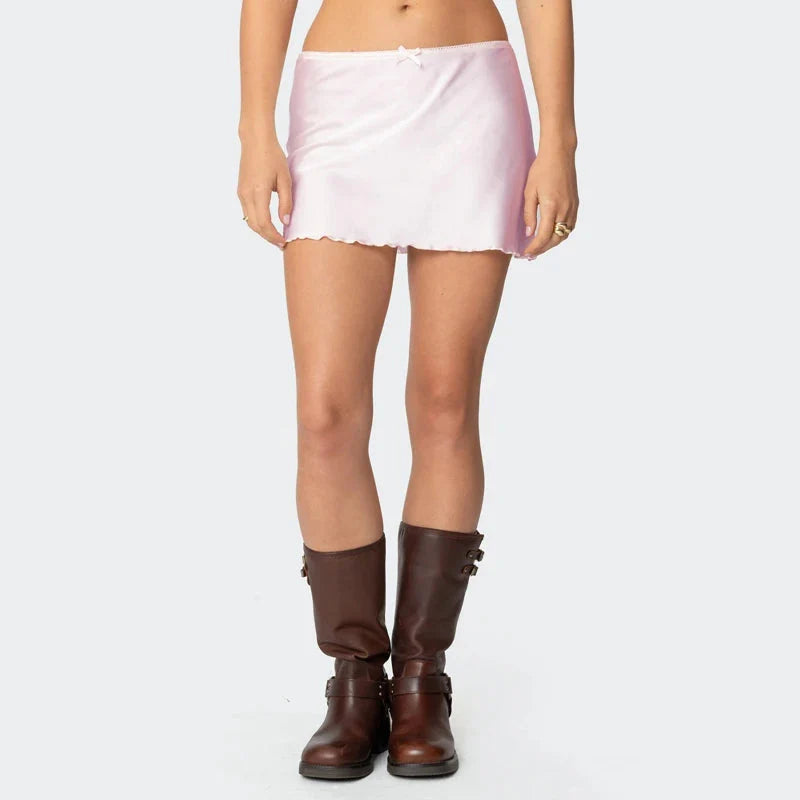 Satin Solid Low Waist Skirt