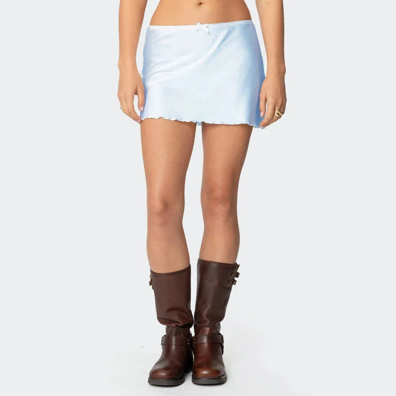Satin Solid Low Waist Skirt