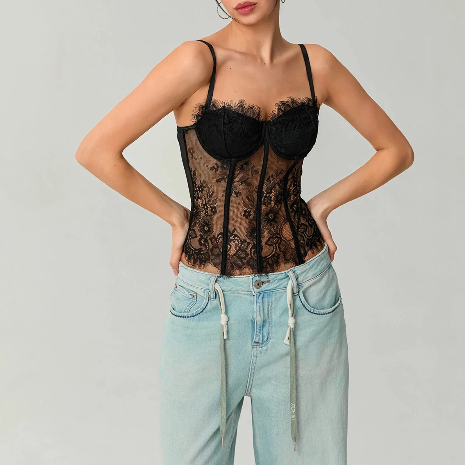 Mesh Lace Corset Crop Top