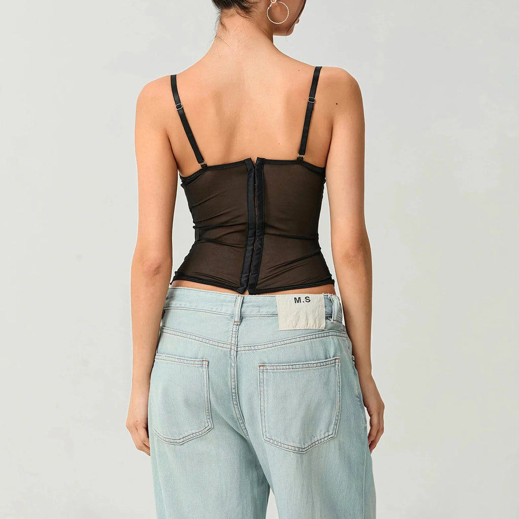 Mesh Lace Corset Crop Top