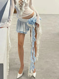 Flower Lace Mini Skirt Asymmetrical Ruffle High Street Skirt