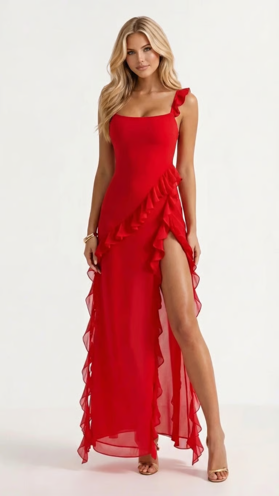 One-Shoulder Ruffle Wedding Guest Maxi Dress