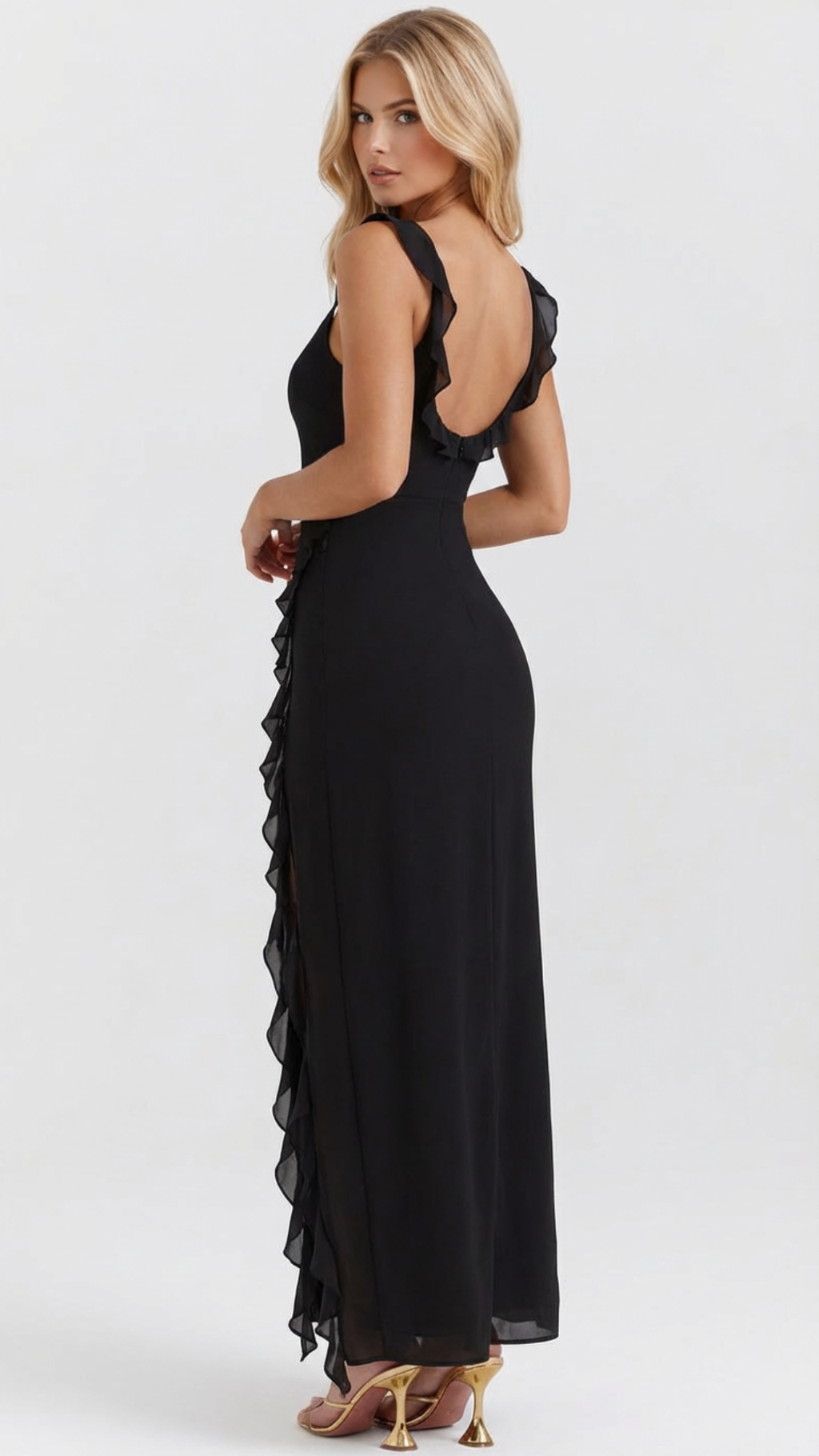 One-Shoulder Ruffle Wedding Guest Maxi Dress