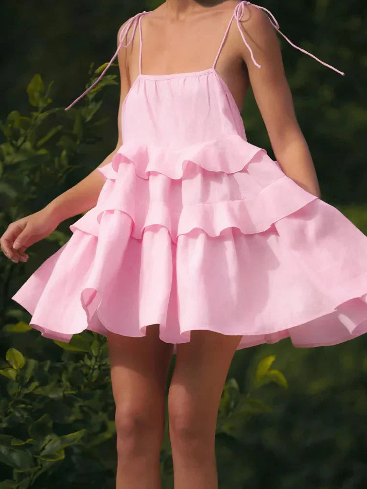Cake Neck High-Waist Mini Dress