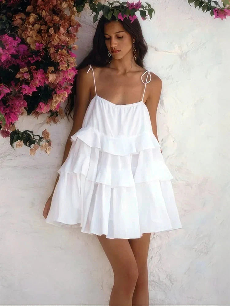 Cake Neck High-Waist Mini Dress
